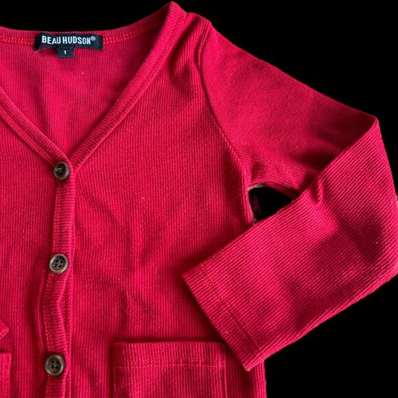 Beau Hudson Lightweight Ribbed Red Cardigan - Picture 2 of 5